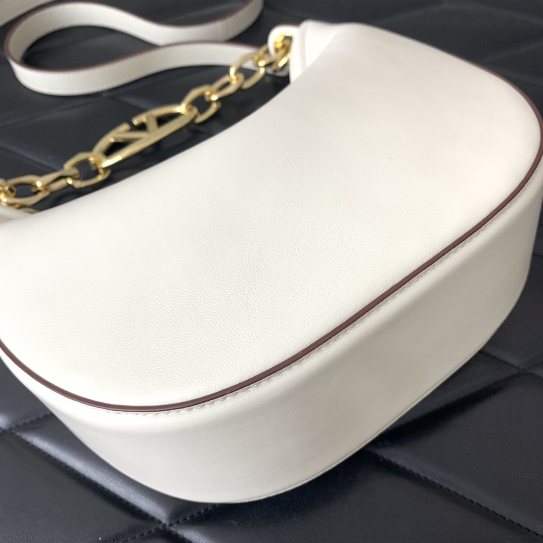 Valentino Garavani VLogo Moon Mini Hobo Bag in Ivory Nappa Leather 